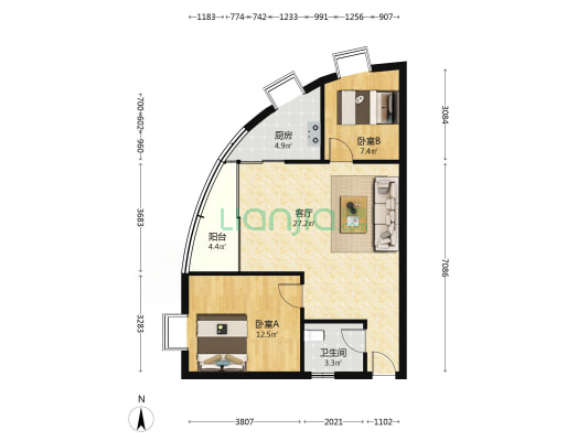 一处春大厦 2室1厅1卫 80平方