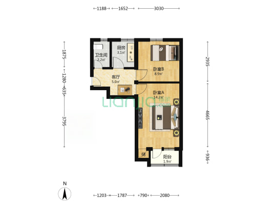 朱家坟三里 2室1厅1卫 46平方