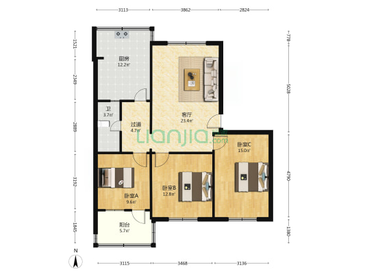 红专路5号院 3室1厅1卫 99平方