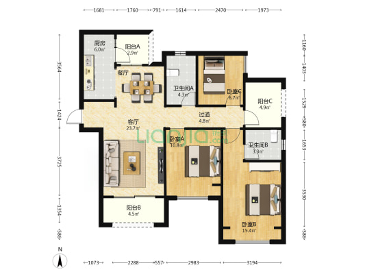 荣盛观云郡云逸组团 3室1厅2卫 110平方