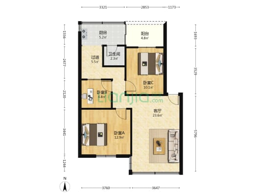 蛟湖路11号大院 3室1厅1卫 74平方