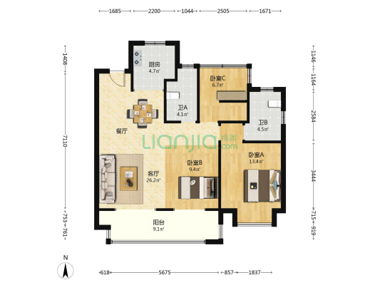 绿城溪山禾苑 3室1厅2卫 107平方