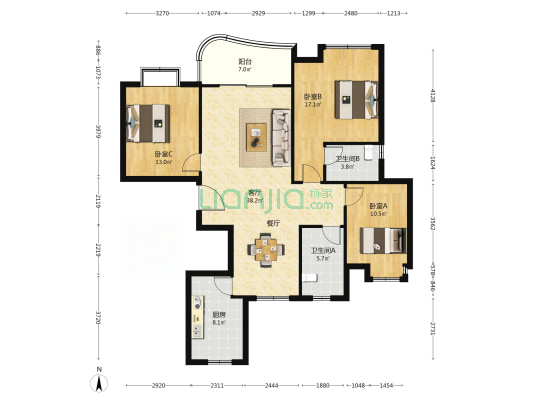 漕湖星辰花园 3室1厅2卫 139平方