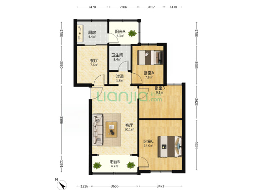 中国人民财产保险股份有限公司云南省分公司本部宿舍 3室2厅1卫 81平方