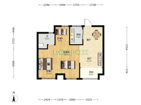 鸿翔金桂里 3室1厅1卫 79平方