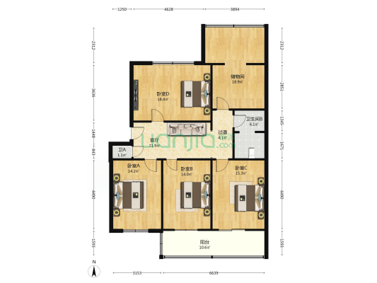 雁翔路碑林分局家属院 4室1厅2卫 126平方