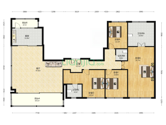 建发缦月华庭 4室1厅3卫 260平方