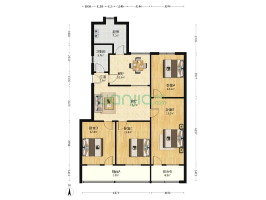 税务局宿舍 4室2厅1卫 94平方