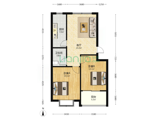 祥和名城 2室1厅1卫 85平方