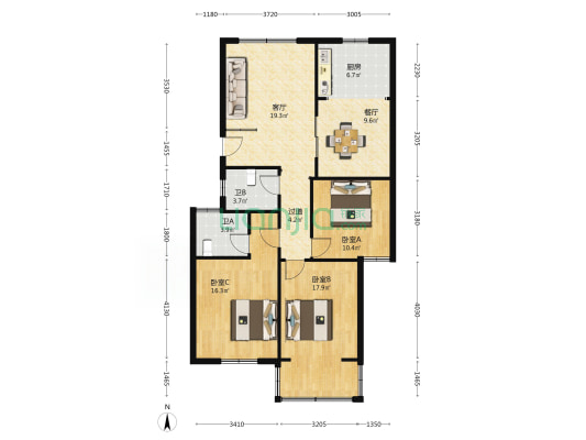 西湘公寓 3室2厅2卫 115平方