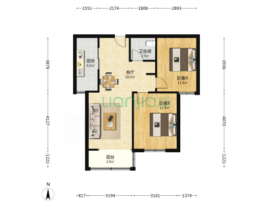 明湖盛景A区 2室1厅1卫 93平方