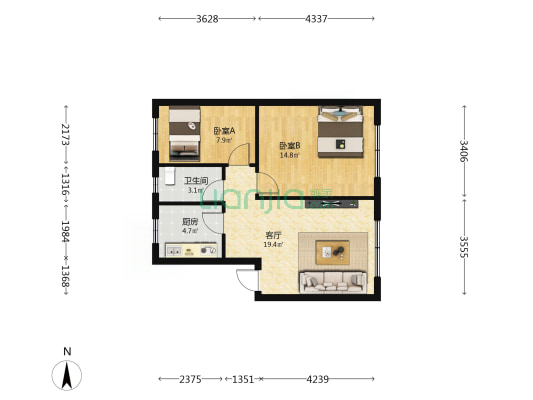 石峰还房二期 2室1厅1卫 65平方
