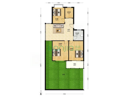 青颍小区 3室1厅1卫 117平方