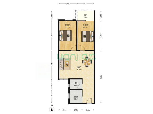 广州大道省府宿舍 2室1厅1卫 80平方