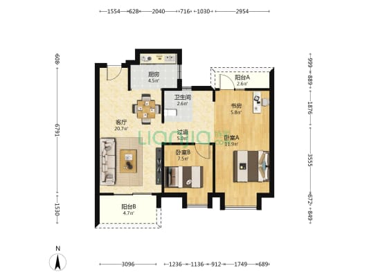 锦珀湾花苑 3室1厅1卫 89平方