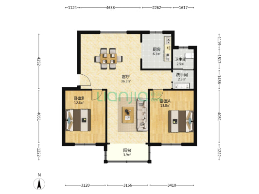 古娄二村二区 2室1厅2卫 96平方