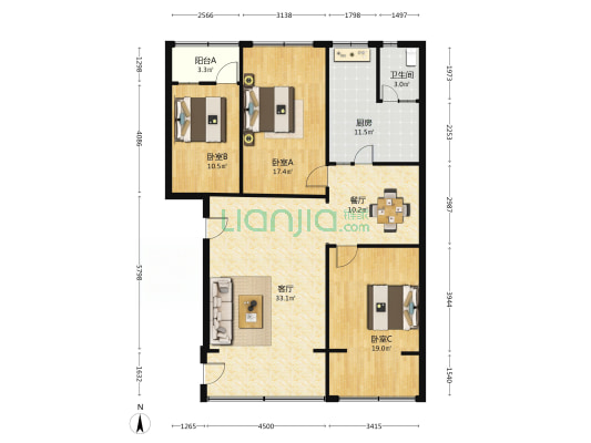 大同路 3室2厅1卫 120平方
