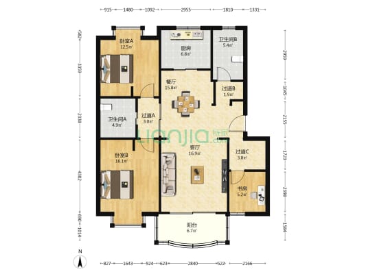 时代华都 3室2厅2卫 121平方