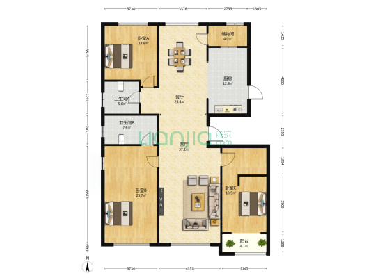 东尚香樟园 3室2厅2卫 194平方