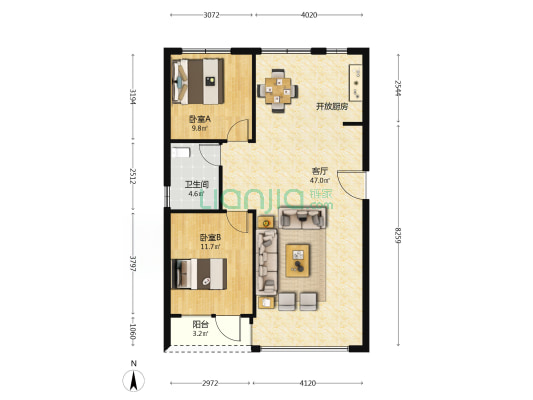 德贤华府II期 2室1厅1卫 83平方