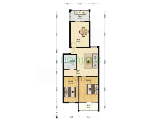 太安街3号院 2室2厅1卫 83平方