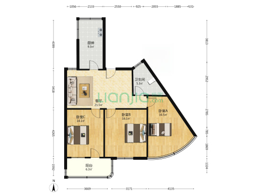 安居小区 3室1厅1卫 105平方