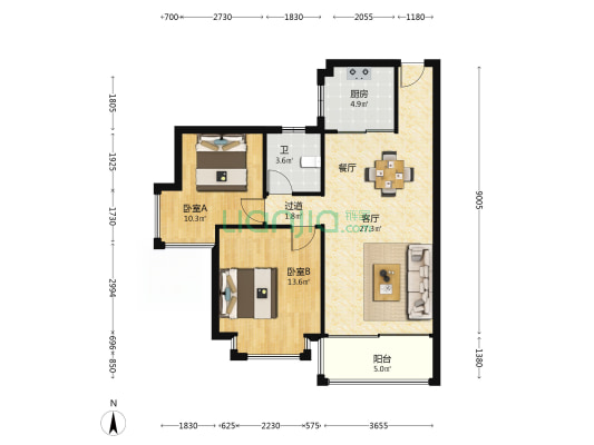 顺华亭 2室1厅1卫 84平方