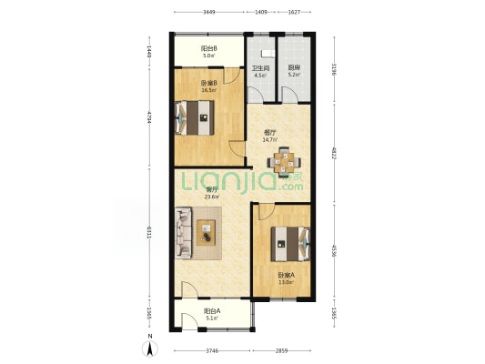 市电信局宿舍 2室2厅1卫 84平方