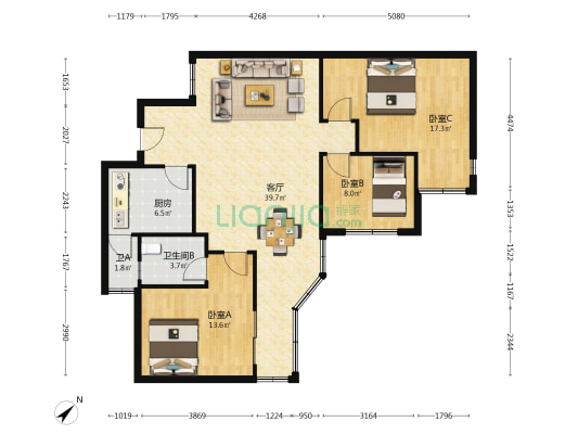 南玻公寓南区 3室1厅2卫 106平方