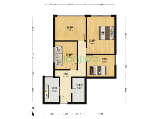东郊路89号 4室0厅1卫 86平方