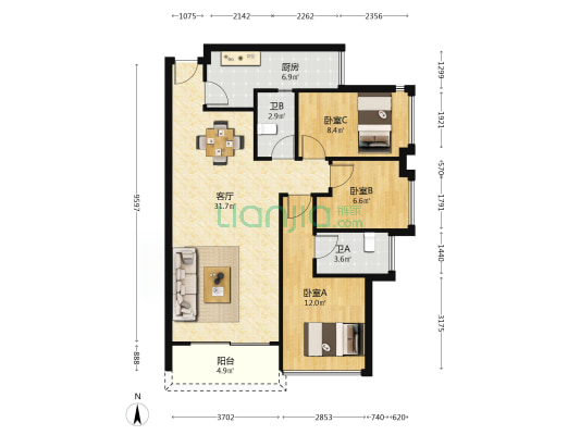 雅居轩 3室1厅2卫 84平方