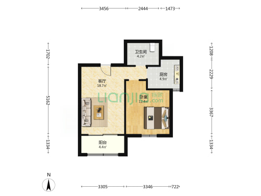 潞河丽苑 1室1厅1卫 65平方