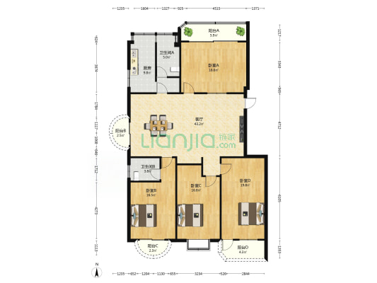 鑫华龙花园 4室1厅2卫 175平方