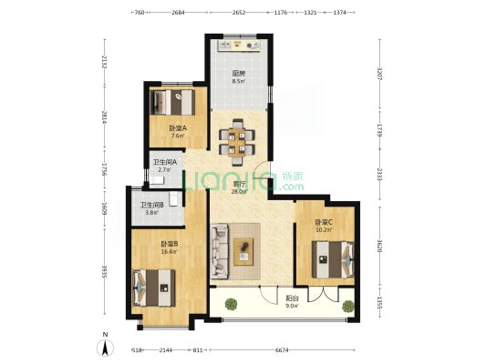 泽信天著 3室1厅2卫 118平方