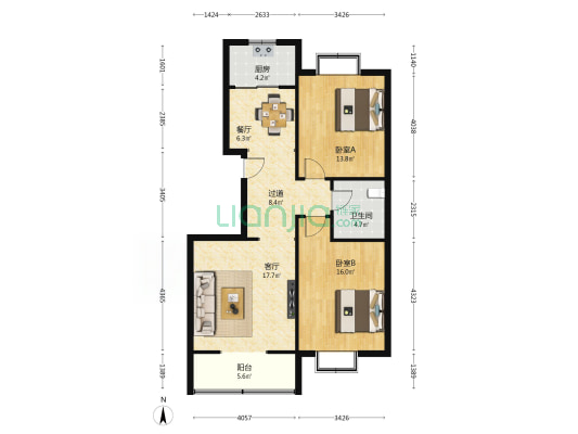凤鸣华府一期 2室2厅1卫 104平方