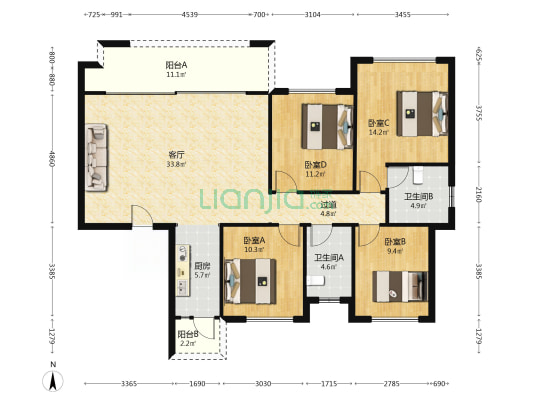 启迪协信重庆科技城云麓 4室1厅2卫 143平方