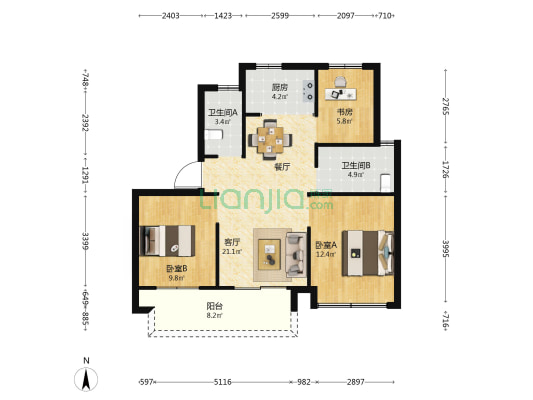 大诚锦宸府 3室1厅2卫 87平方
