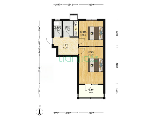 自来水51号院 2室0厅1卫 46平方