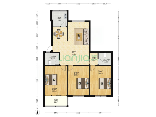 富民街 3室1厅2卫 123平方