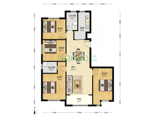山海悦庭 4室1厅2卫 125平方