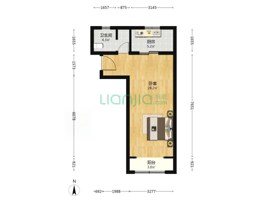 樱花北街16号院 1室0厅1卫 58平方
