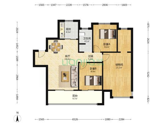 美的爱情云筑 2室1厅1卫 115平方