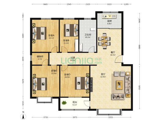 国税小区 4室2厅1卫 172平方