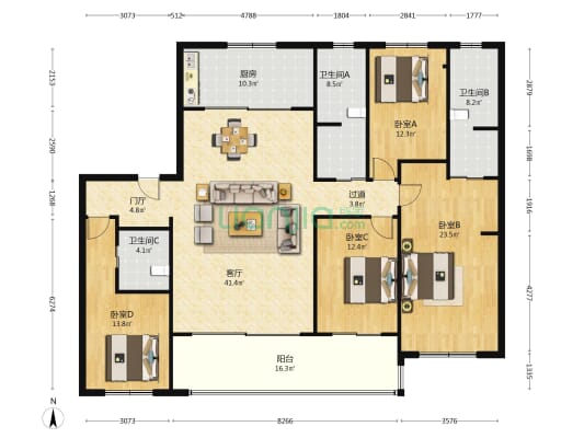 万科官山望 4室1厅3卫 198平方