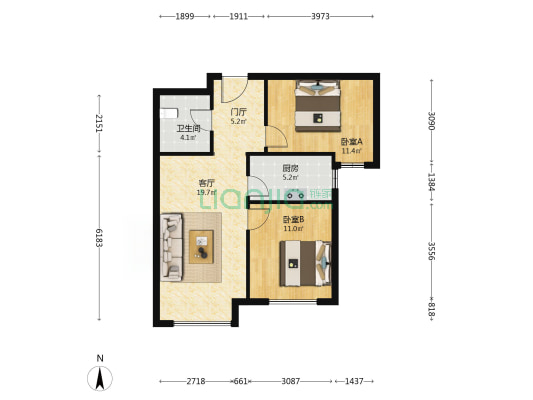 业主急售精装两居，拎包入住，房本满二-户型图