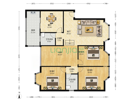 园丁路 4室2厅2卫 138平方