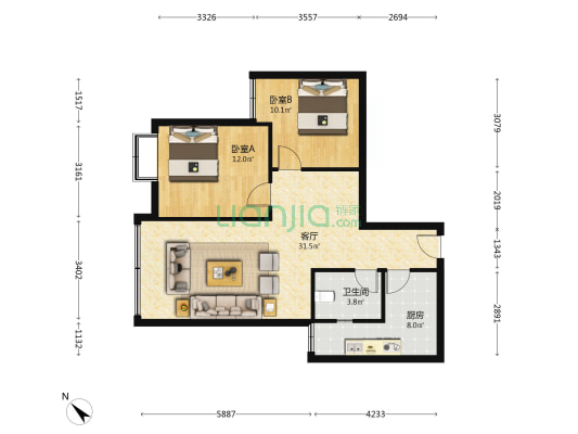 福星名居 2室1厅1卫 81平方
