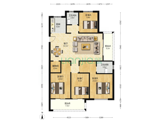 半岛江湾 4室1厅2卫 137平方