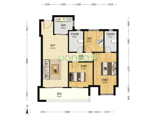 电建地产洺悦江湾 3室1厅2卫 124平方
