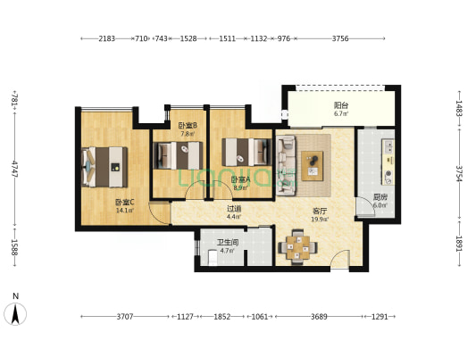 融创九宸府 3室1厅1卫 83平方